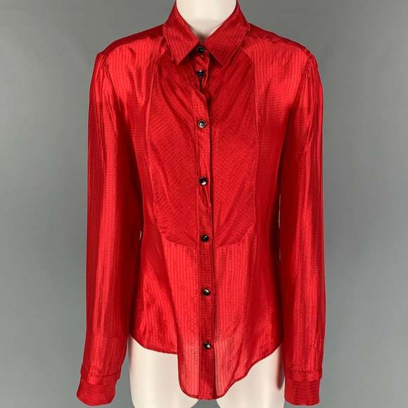 VIKTOR & ROLF Red Silk Textured Button Up Shirt - Picture 1 of 7
